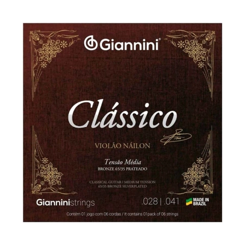 Violão Nylon Tensão Média Clássico Giannini Prata - GENWPM