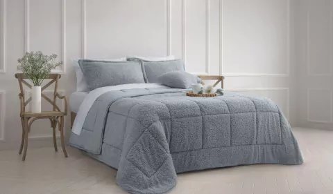 Kit Edredon Corderito Mont Blanc C/ Fundas - Celeste