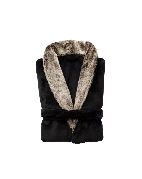 Bata Flannel Linea Kimono C/Cuello - Negro - comprar online