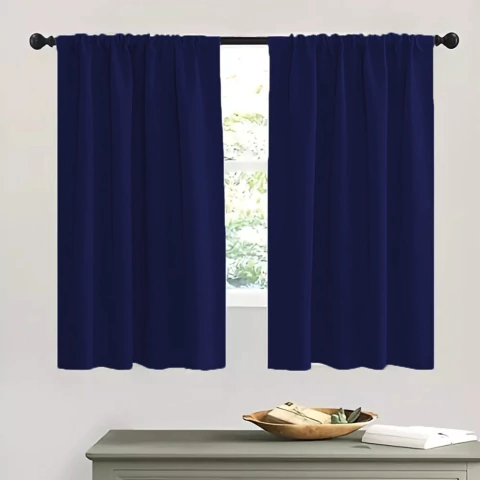 Pack Cortina Blackout Textil + Voile Corto (4 Paños) - Azul Marino - comprar online