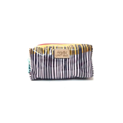 COSMETIQUERA GLOSSY AMARILLA RAYAS NEGRAS