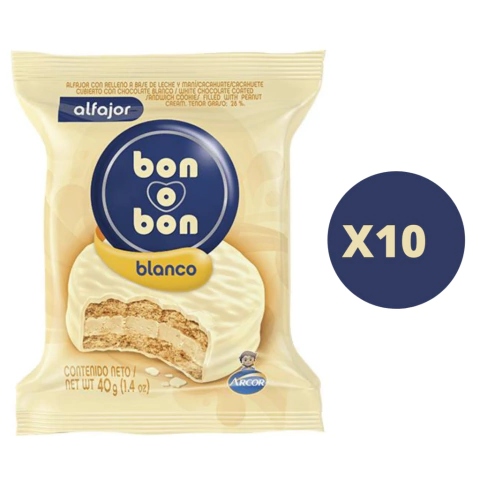 Alfajor Bon o Bon Simple Blanco x10