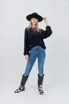Sweater Manga Globo Negro - Betiana Bertolino
