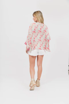 Kimono Corto de Seda con Galon Aqua - Betiana Bertolino