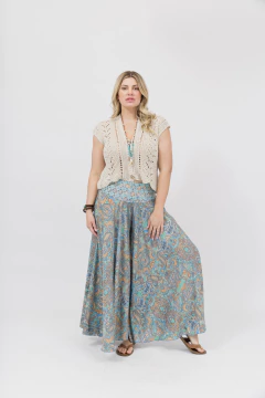 Imagen de Pollera Pantalon Estampado Pasley en Celestes, Turquesas y Dorados