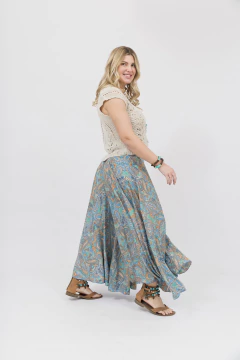 Pollera Pantalon Estampado Pasley en Celestes, Turquesas y Dorados en internet