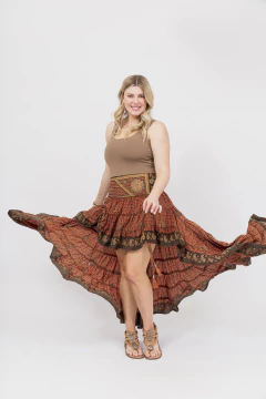 Pollera de Seda Asimetrica Regulable Estampado en Tonos Tierras en internet