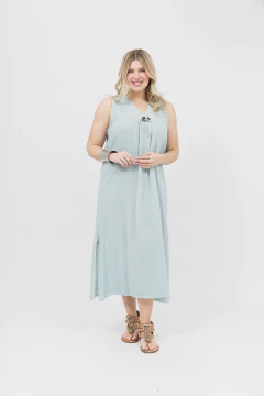 Vestido Largo Lino Aqua - Betiana Bertolino