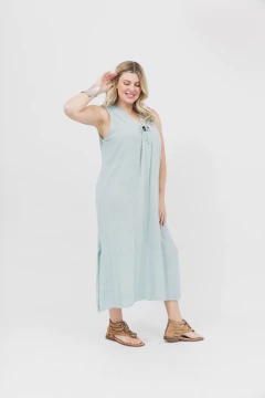 Vestido Largo Lino Aqua - tienda online