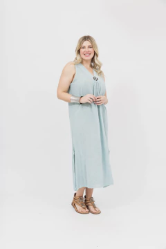 Vestido Largo Lino Aqua en internet