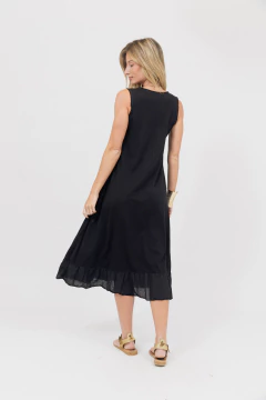 Vestido Basico Largo con volado en el bajo Negro - tienda online