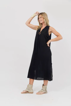 Vestido Largo Lino Negro - tienda online