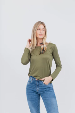 Remera Basica Manga Larga Verde Militar