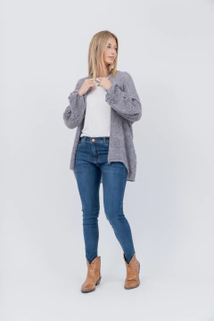 Saco Manga Globo Bordado Margaritas Gris - comprar online