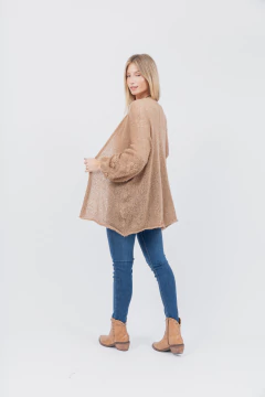 Saco Manga Globo Bordado Margaritas Camel - tienda online