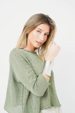 Sweater Labrado de Hilo Verde Seco en internet