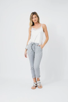 Imagen de Pantalon Babucha Elastizado Strass Gris