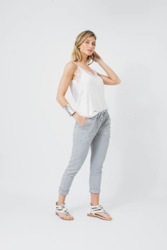 Pantalon Babucha Elastizado Strass Gris - tienda online