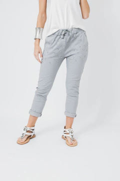 Pantalon Babucha Elastizado Strass Gris - Betiana Bertolino
