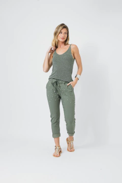 Imagen de Pantalon Babucha Elastizado Strass Verde Militar
