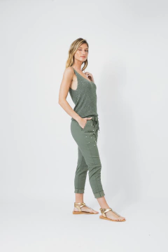 Pantalon Babucha Elastizado Strass Verde Militar