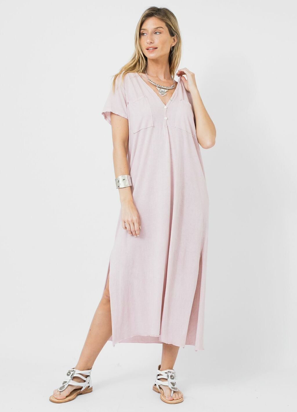 Vestido Basico Largo Rosa thumbnail 3