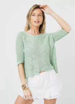 Sweater Labrado de Hilo Verde Agua