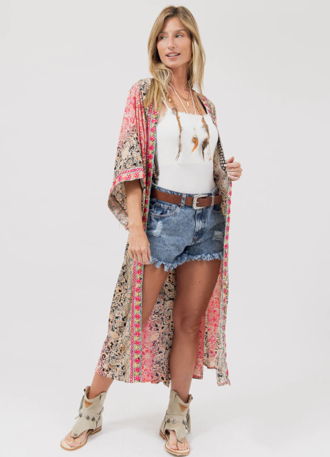 Kimono de Seda con Galon Fucsia - comprar online