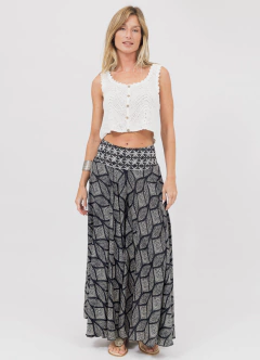 Pollera Pantalon Estampado Geometrico en Negro y Crudo - comprar online