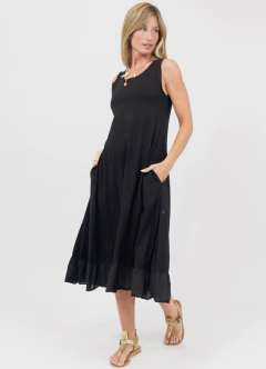 Vestido Basico Largo con volado en el bajo Negro - comprar online
