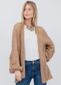 Saco Manga Globo Bordado Margaritas Camel - comprar online