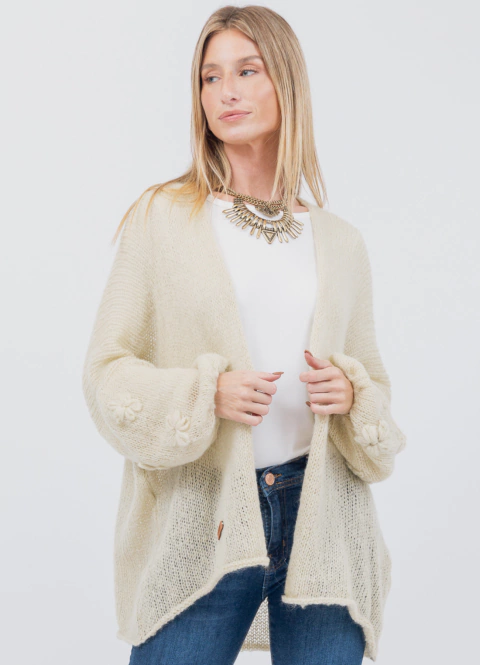 Saco Manga Globo Bordado Margaritas Soga - comprar online