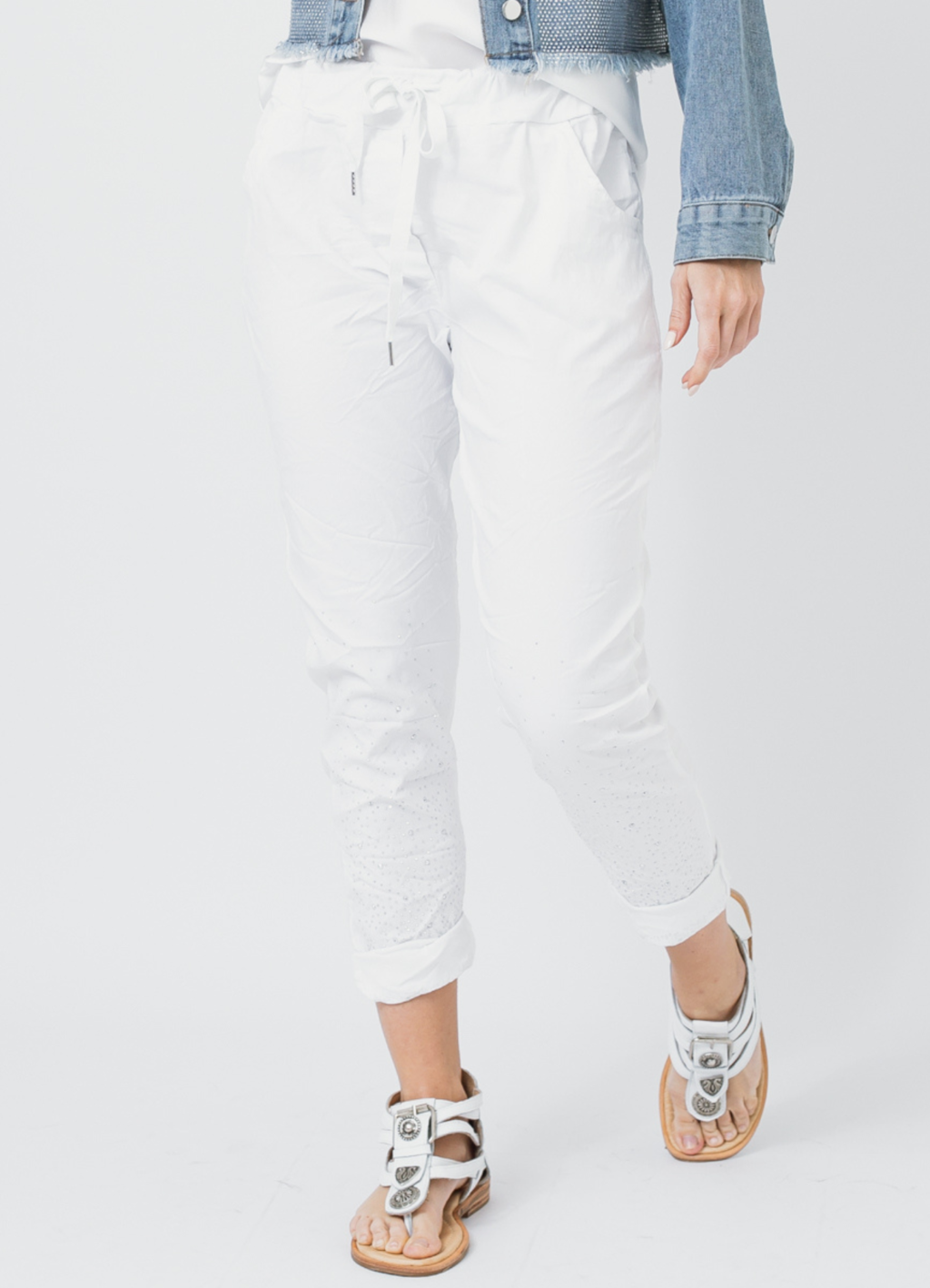 Pantalon Babucha Elastizado Pierna Hot Fix En Degradee Blanco thumbnail 3