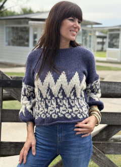 Sweater Etnico Manga Globo Azulino