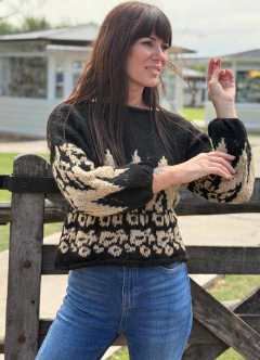 Sweater Etnico Manga Globo Negro