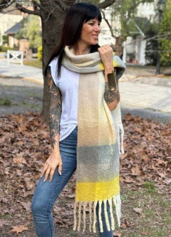 Bufandon NUBE Cuadros Crudo, Amarillo, Gris - comprar online