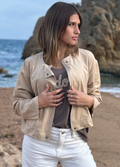 Chaqueta Basica Gamuza Sintetica Beige - MADE IN ITALY