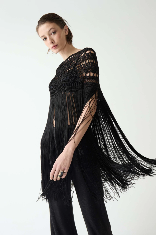 cuello snowdrop seda black - handmade - comprar online