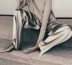 PANTALON RAFAELA SEDA Y PUNTILLA TIZA - comprar online
