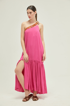 VESTIDO CEREZO ARNES SOLO HOMBRO FUCSIA - comprar online