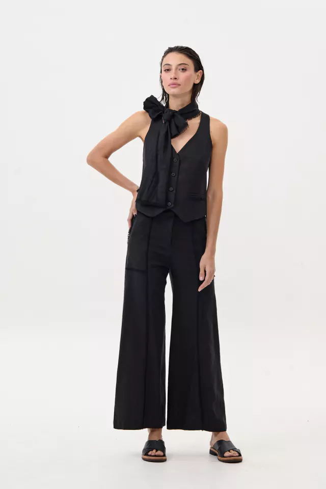 PANTALON MILAN LINO ANCHO NEGRO