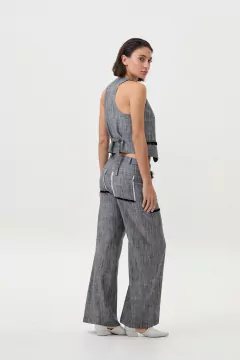 PANTALON MILAN ANCHO GRIS BICOLOR - comprar online