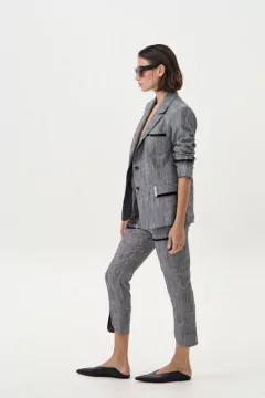 PANTALON MILAN CIGARETTE LINO GRIS BICOLOR