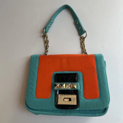 CARTERA VELVET VERDE Y NARANJA