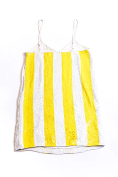 VESTIDO AMARILLO Y BLANCO LENTEJUELAS CARA&VICENT - The Vintage Hole