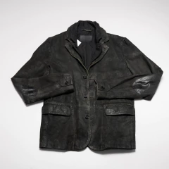 CAMPERA GASTADA CUERO CON LANA GRIS ALL SAINTS