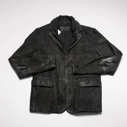 CAMPERA GASTADA CUERO CON LANA GRIS ALL SAINTS