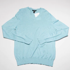 SWEATER EN V CELESTE LINO Y SEDA BANANA REPUBLIC