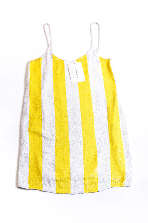 VESTIDO AMARILLO Y BLANCO LENTEJUELAS CARA&VICENT