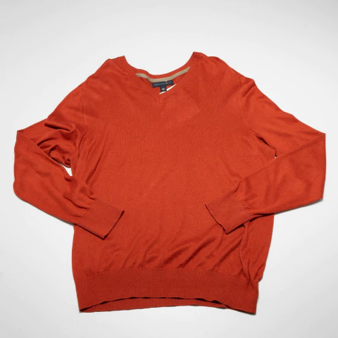 SWEATER EN V LADRILLO LINO Y SEDA BANANA REPUBLIC